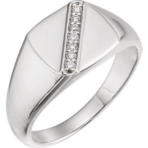 Men's Diamond Signet Ring, Rhodium-Plated 14k White Gold (.1 Ctw, G-H Color, I1 Clarity)
