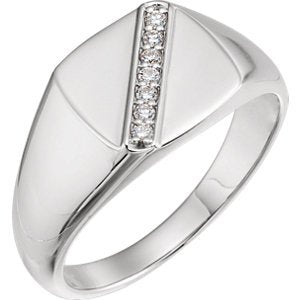 Men's Platinum Diamond Satin Signet Ring (.10 Ctw, G-H Color, SI2-SI3 Clarity)