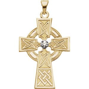 Diamond Celtic Cross 14k Yellow Gold Pendant
