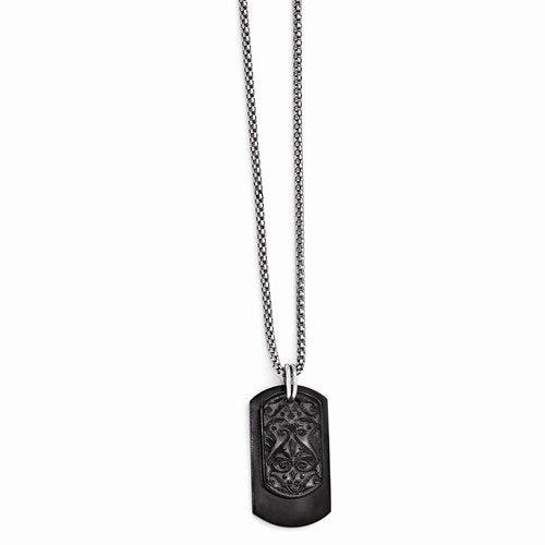 Edward Mirell Black Titanium and Sterling Silver Dog Tag Pendant Necklace, 20"