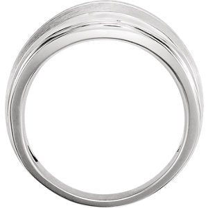 Men's Brushed Grooved Band, Rhodium-Plated 14k White Gold, Size 10