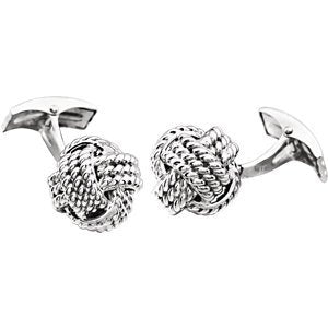 Rope Trim Love Knot Rhodium-Plated 14k White Gold Cuff Links, 15MM