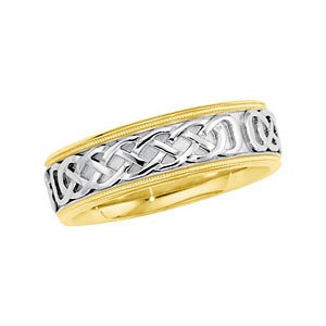 7mm 14k Yellow and White Gold Raised Celtic Designer Band, Size 11