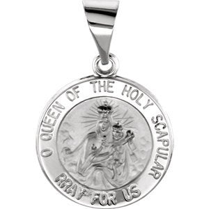 14k White Gold Round Hollow Scapular Medal (14.75 MM)