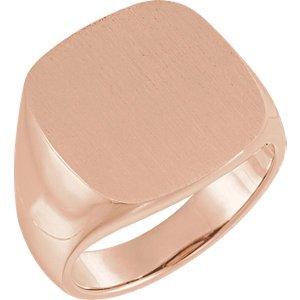 Men's Open Back Brushed Signet Semi-Polished 14k Rose Gold Ring (18mm) Size 10