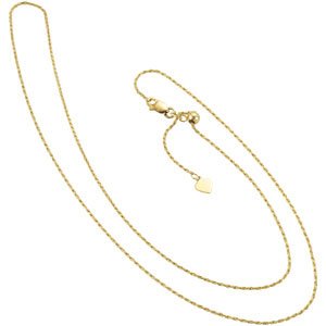 14k Yellow Gold Rope Chain Necklace, Adjustable to 22