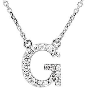 14k White Gold Diamond Alphabet Letter G Necklace (1/6 Cttw, GH Color, l1 Clarity), 16.25" to 18.50"