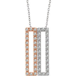 Diamond Geometric Rectangle Necklace in Rhodium-Plated 14k White and Rose Gold, 16-18" (1/3 Ctw, Color H+, Clarity I1 )
