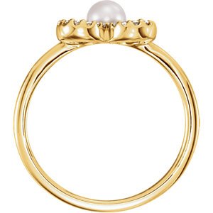 White Freshwater Cultured Pearl, Diamond Clover Ring, 14k Yellow Gold (4.00-4.50mm)(.16 Ctw, Color G-H, Clarity I1)
