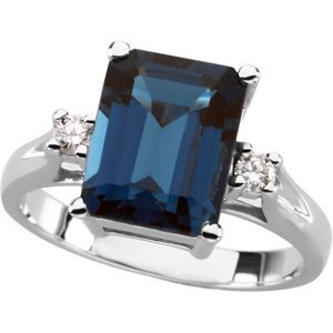 London Blue Topaz and Diamond Ring, 14k White Gold, Size 5 (.10 Cttw, GH Color, I2 Clarity)