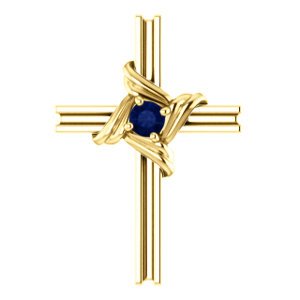 Blue Sapphire Cross 14k Yellow Gold Pendant (18.10X12.80 MM)