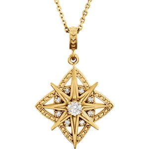 Diamond Vintage Dangle 14K Yellow Gold Pendant Necklace, 18" (1/6 Cttw)