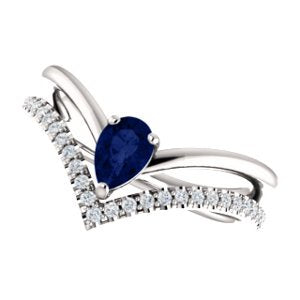 Blue Sapphire Pear and Diamond Chevron Sterling Silver Ring (.145 Ctw, G-H Color, I1 Clarity), Size 8