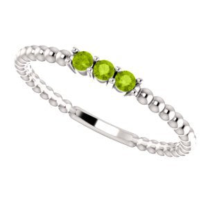 Platinum Peridot Beaded Ring, Size 6