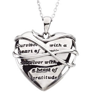 Sterling Silver Survivor with a Heart of Gratitude Necklace 18"