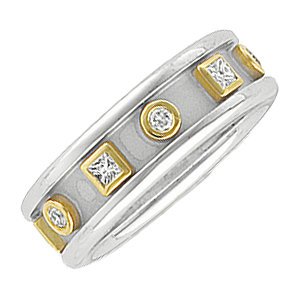14k White and Yellow Gold Diamond Etruscan Band, Size 6