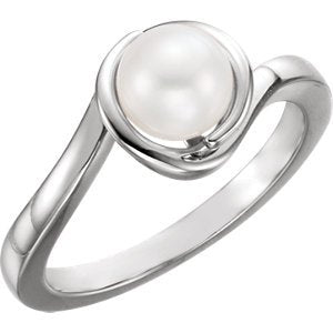 White Freshwater Cultured Pearl Bypass Ring, Sterling Silver (6.5-7mm) Size 6.75