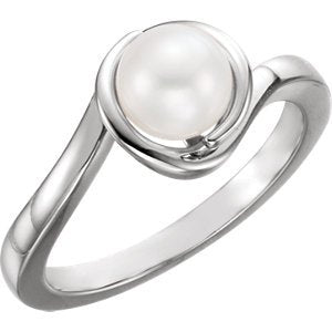 White Freshwater Cultured Pearl Bypass Ring, Sterling Silver (6.5-7mm) Size 7.75