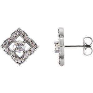 Diamond Halo-Style Clover Earrings, Rhodium-Plated 14k White Gold (.75 Ctw, GH Color, I1 Clarity)