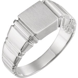 Men's Open Back Square Signet Semi-Polished 14k X1 White Gold Ring (9mm) Size 10
