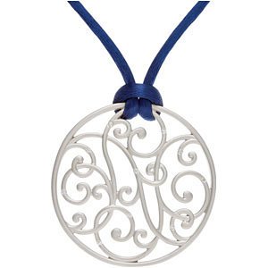 10-Stone Diamond Filigree Scrollwork Sterling Silver Pendant Necklace, Navy Cord, 18" (1/10 Ctw)