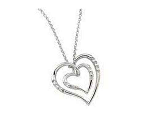 14k White Gold Diamond Heart Necklace (GHI Color, I1 Clarity, 1/10 Cttw)
