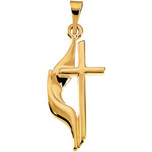 Boys Methodist Cross Pendant, 10k Yellow Gold (19MM)