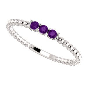 Amethyst Beaded Ring, Rhodium-Plated 14k White Gold, Size 6.25