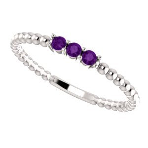 Amethyst Beaded Ring, Sterling Silver, Size 6