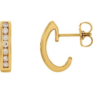 Diamond J-Hoop Earrings, 14k Yellow Gold (1/3 Ctw, Color G-H, Clarity I1)