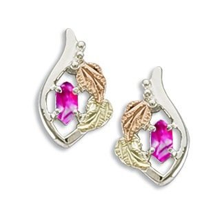 Ave 369 Created Rose Zircon Marquise October Birthstone Earrings, Sterling Silver, 12k Green and Rose Gold Black Hills Gold Motif