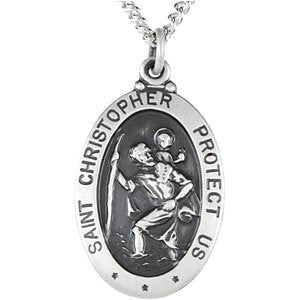 Sterling Silver Oval St. Christopher Medal (25x18 MM)