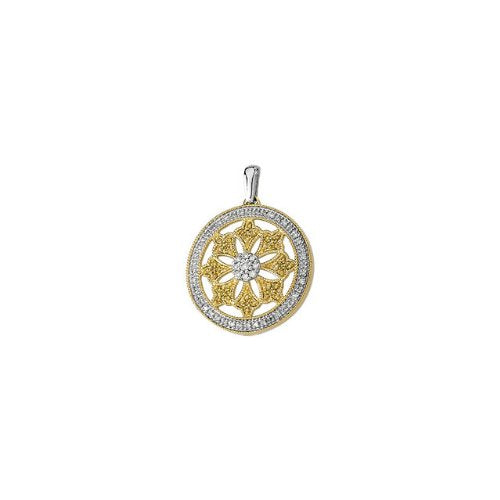 14k Yellow Gold 14k Yellow Gold Rhodium Plated .50 Cttw. Natural Yellow and White Diamonds Circle Pendant