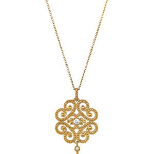 Diamond Granulated 14k Yellow Gold Pendant Necklace, 18" (1/10 Cttw)