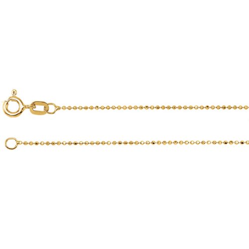 1mm 14k Yellow Gold Solid Diamond Cut Bead Chain, 20"