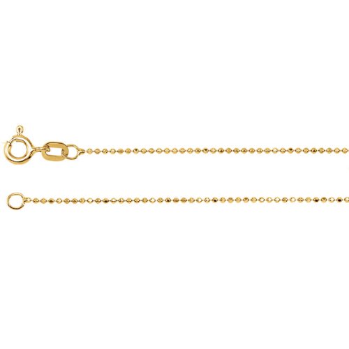 1mm 14k Yellow Gold Solid Diamond Cut Bead Chain Bracelet, 7"
