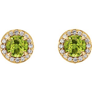 Peridot and Diamond Halo-Style Earrings, 14k Yellow Gold (4 MM) (.125 Ctw, G-H Color, I1 Clarity)