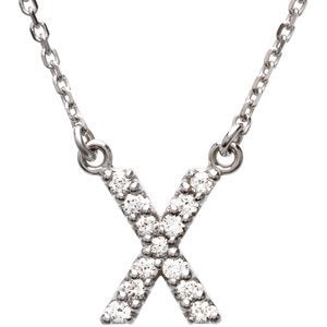 14k White Gold Diamond Alphabet Letter X Necklace (1/8 Cttw, GH Color, I1 Clarity), 16.25" to 18.50"