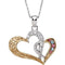 Two-Tone Hearts 'Protected by Love of God and Mom' Pendant Necklace, Rhodium Plate Sterling Silver, Yellow Gold Plated Silver, 18"