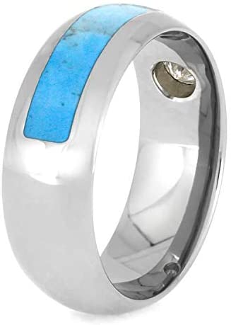 Moissanite, Asymmetrical Turquoise 8mm Titanium Comfort-Fit Band, Size 14.25
