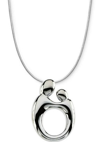 Small Mother and Child Rhodium Plated Sterling Silver Necklace, 20"