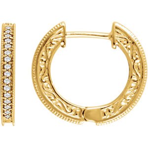 Diamond Milgrain Hoop Earrings, 14k Yellow Gold (1/5 Ctw, Color H+, Clarity I1)