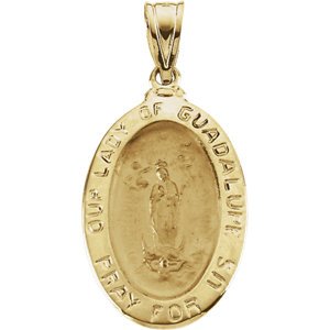 14k Yellow Gold Oval Our Lady of Guadalupe Medal (21x15 MM)