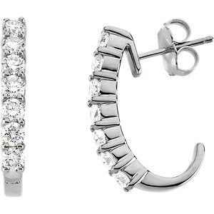 Diamond J-Hoop Earrings, Rhodium-Plated 14k White Gold (1 Ctw, Color G-H, Clarity I1)