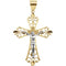 Two-Tone Fleur-de-Lis Filigree Crucifix 14k Yellow and White Gold Pendant (50.5X36.5MM)