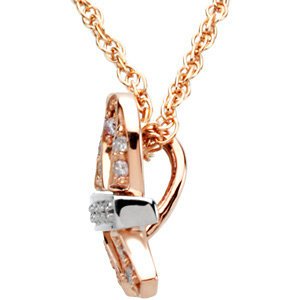 Diamond Breast Cancer Ribbon 'Me and My Two Friends'' 14k Rose Gold and White Gold Pendant Necklace, 18" (.20 Ctw, GH, SI2-SI3)