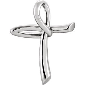 Freeform Cross Rhodium-Plated 18K White Gold Pendant (26.00X19.25 MM)