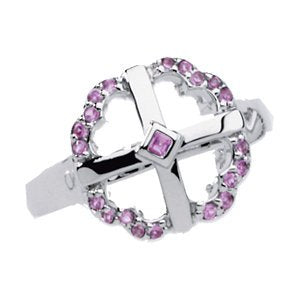 Created Pink Sapphire 'Embraced by Love' Cross Ring, Size 6 to 7