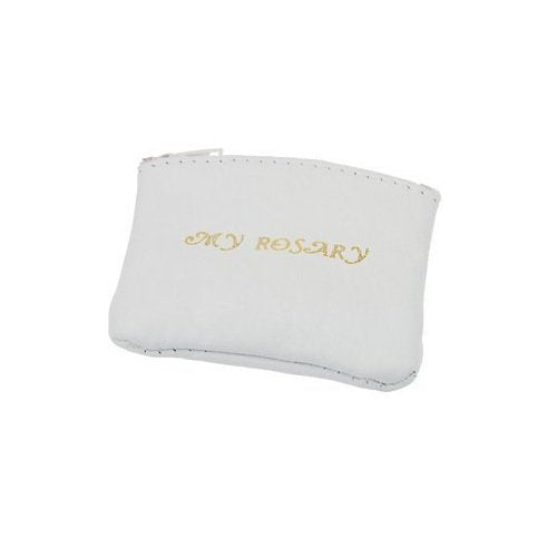 White Leather Rosary Case Zippered, 4"