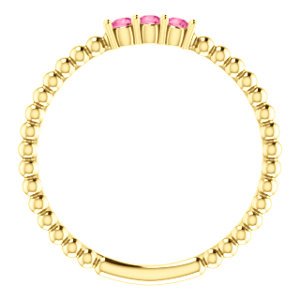 Pink Tourmaline Beaded Ring, 14k Yellow Gold, Size 7.5